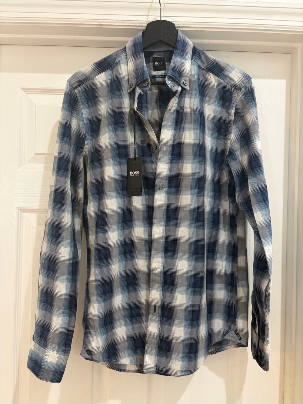 Hugo Boss Blue Plaid Button-Down Shirt